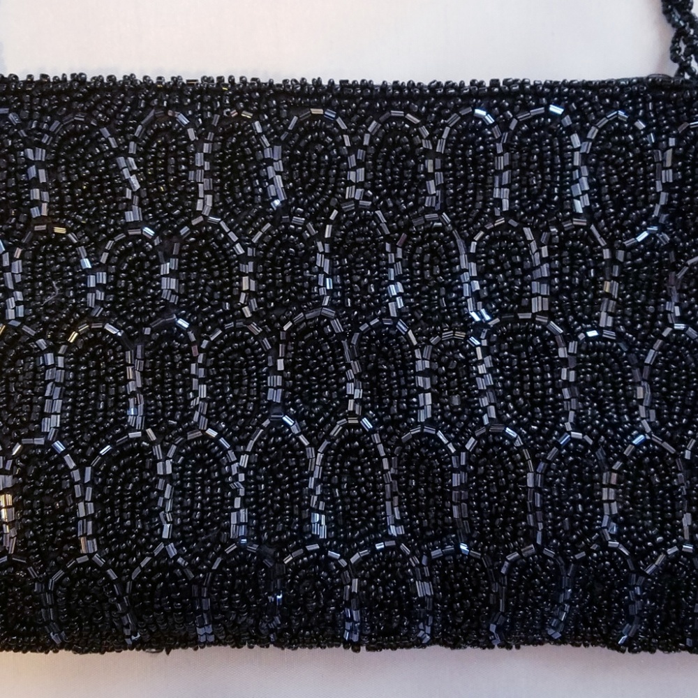 Blue and black beaded mini purse